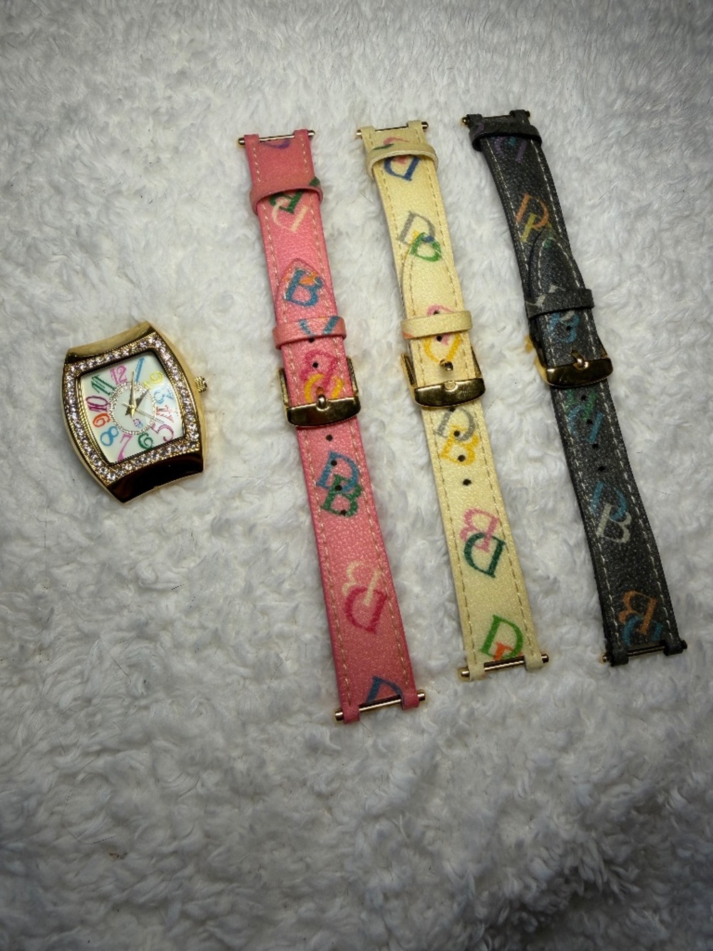 Dooney & Bourke Crystal Bezel Watch Set w/ 3 Interchangeable Logo Straps - Needs